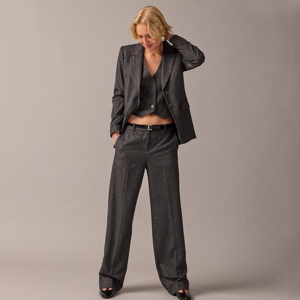 J. Crew Collection Sydney Wide-Leg Pant Herringbone Lurex Pinstripe Size 2 NWT